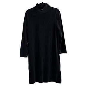 Vintage 90s Y2K White Stag Black Knit Corduroy Turtleneck Sweater Dress Small